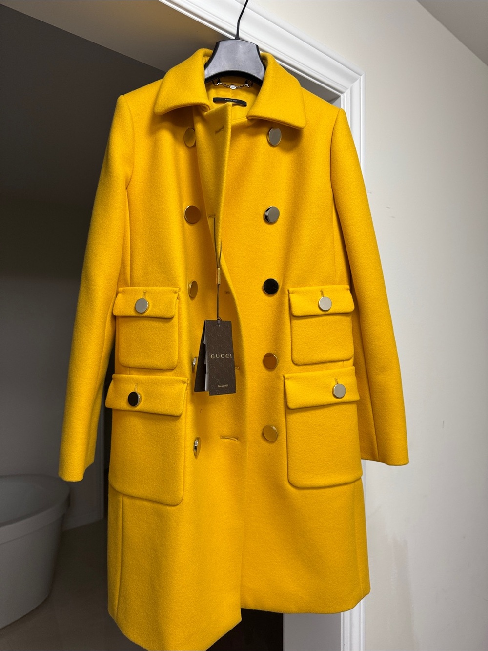 Gucci Vibrant Yellow Double-Breasted Wool Pea Coat